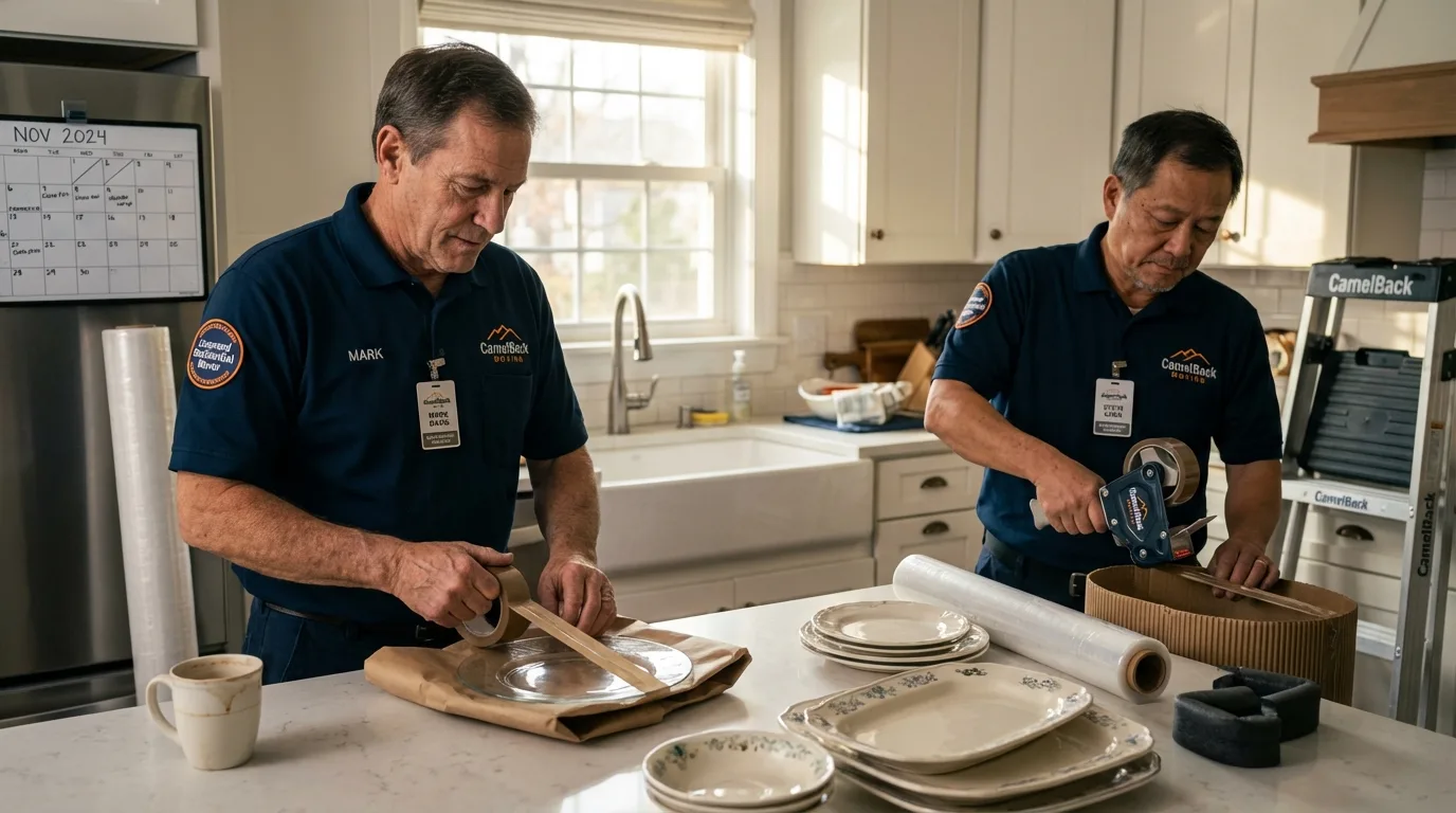 Professional crew packing kitchen dishware in Glenwood Landing, NY