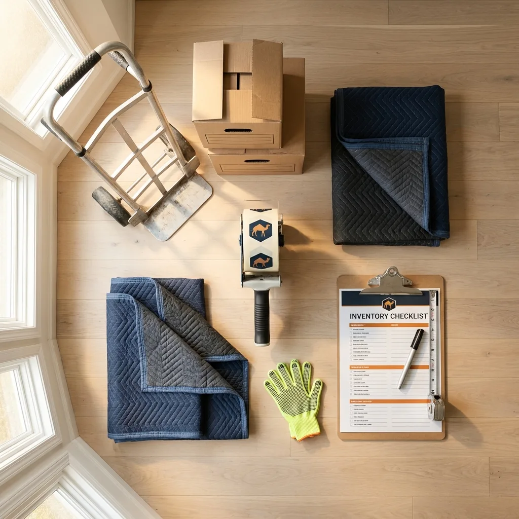Professional moving supplies and packing materials layout for Glenwood Landing residential relocations